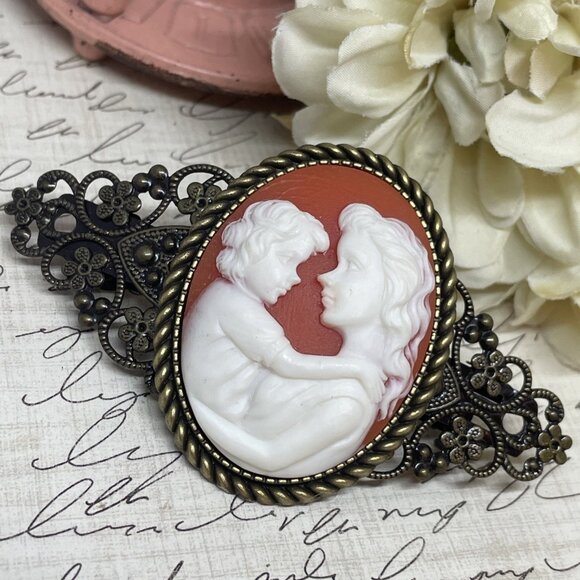 Cornelian Mother Child Christmas Gift Mom New Cameo Pin Hair Clip Jewelry Comb - Picture 6 of 12